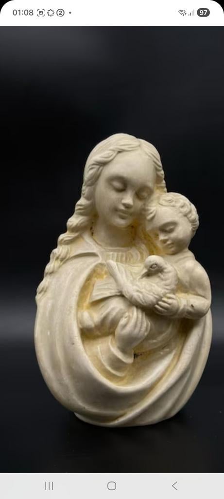 Vintage franse madonna met kindje en witte duif, Antiek en Kunst, Ophalen of Verzenden