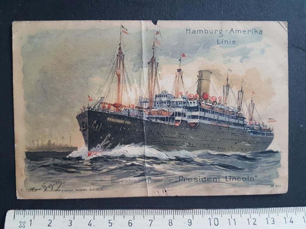 Postkaart Hamburg - Amerika Linie President Lincoln 1912, Verzenden, Voor 1920, Gelopen, Voertuig