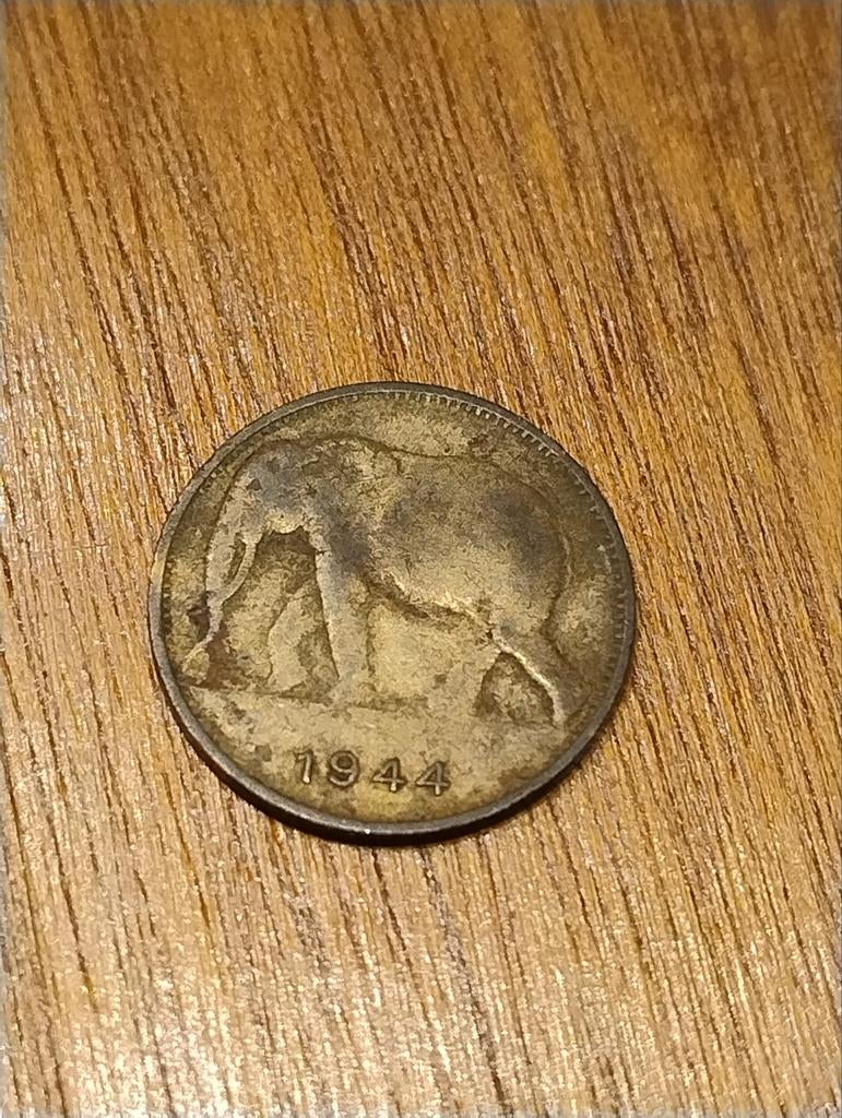 1 frank Belgisch Congo - 1944, Ophalen of Verzenden, Overige landen, Losse munt