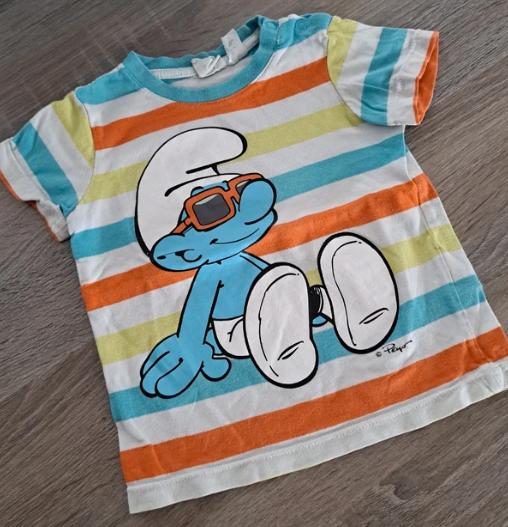 H&M t-shirt met smurf Maat 74, Kinderen en Baby's, Babykleding | Maat 74, H&M, Ophalen of Verzenden, Zo goed als nieuw, Jongetje