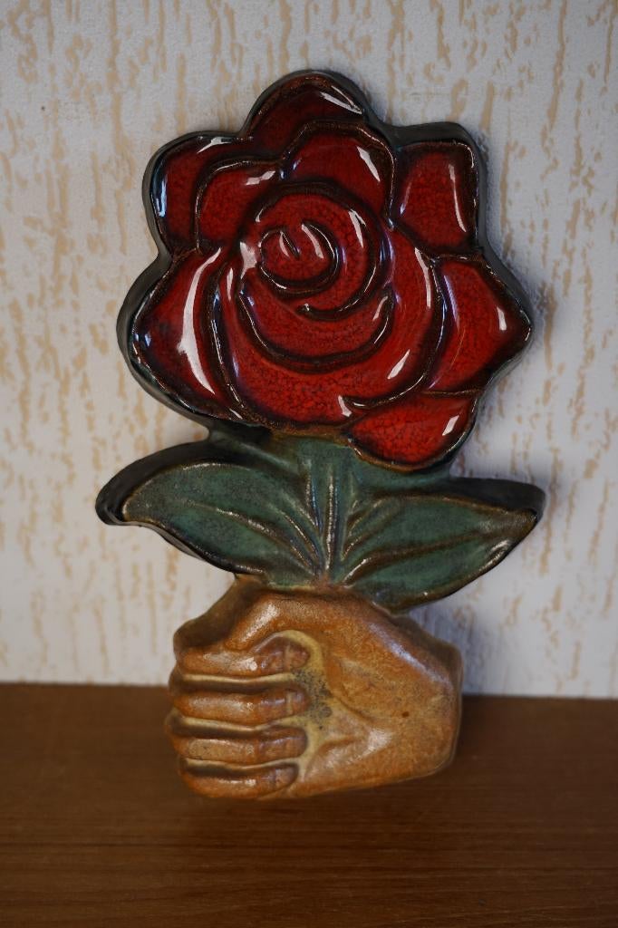 vintage wanddecoratie roos met hand SP, Enlèvement ou Envoi