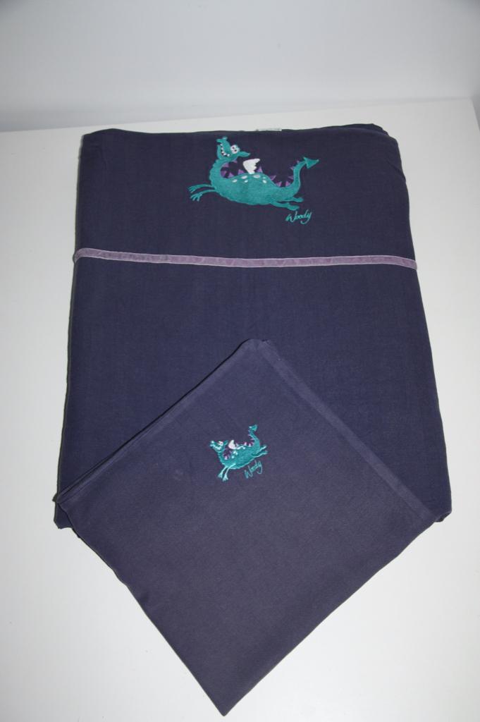 woody flanel dekbedovertrek draak blauw 1-pers + kussensloop, Gebruikt, Dekbedovertrek, Ophalen of Verzenden, Jongetje of Meisje