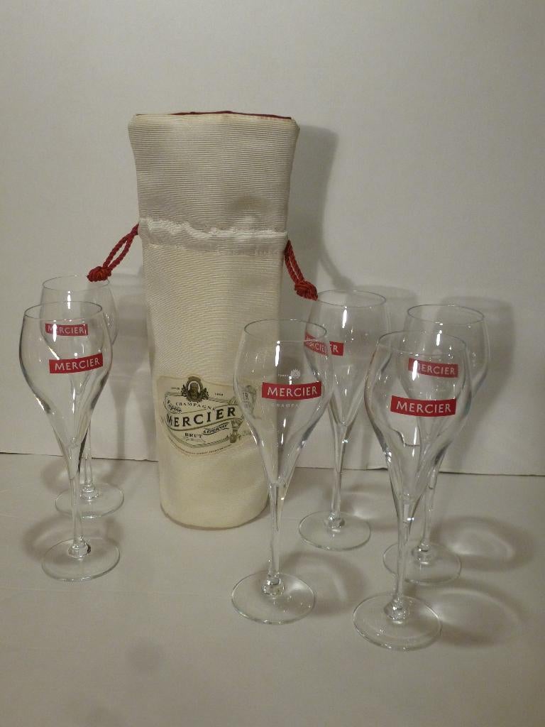 CHAMPAGNE MERCIER  ISOLATIE HOES/POCHON ISOTHERME + 6 GLAZEN, Verzamelen, Ophalen of Verzenden, Nieuw, Frankrijk, Champagne