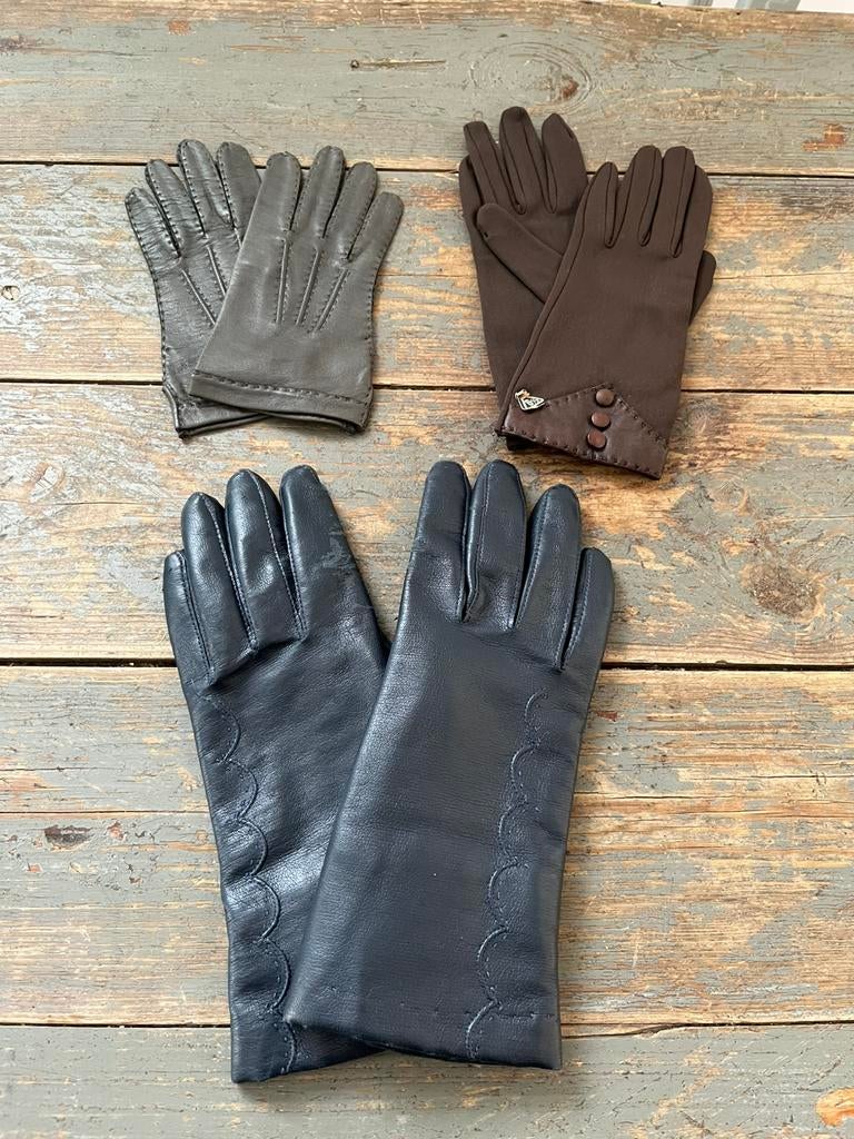 VINTAGE HANDSCHOENEN LEER KIND DAMES, Ophalen of Verzenden, Zo goed als nieuw, Handschoenen