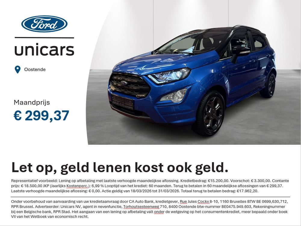 Ford Ecosport 1.0i EcoBoost 92kW ST-Line, Auto's, Ford, Voorwielaandrijving, Gebruikt, Ecosport, Blauw