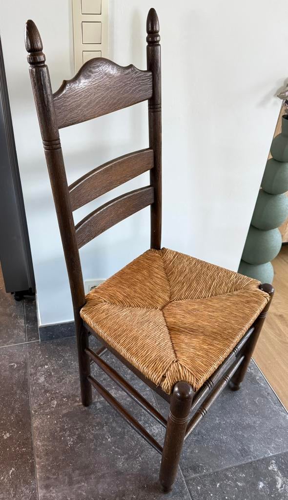 6 eiken stoelen, Huis en Inrichting, Stoelen, Ophalen, Gebruikt, Bruin, Vijf, Zes of meer stoelen