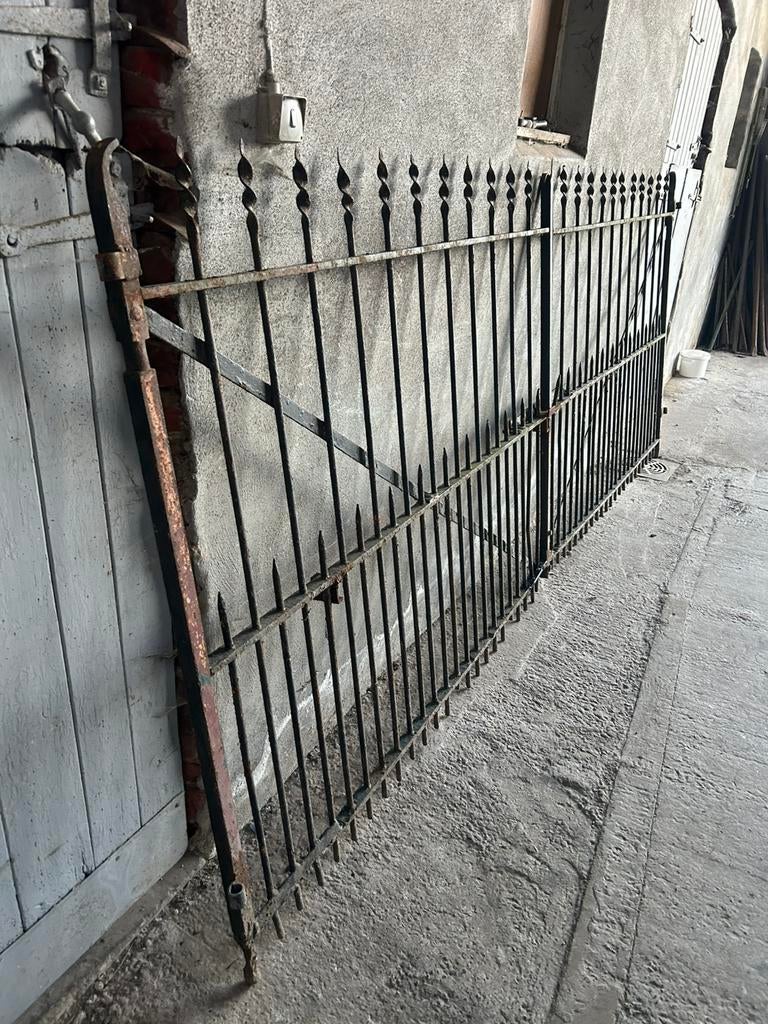 Authentieke dubbele smeedijzeren poort hekken 3m45, Ophalen, Gebruikt, IJzer, Tuinhek