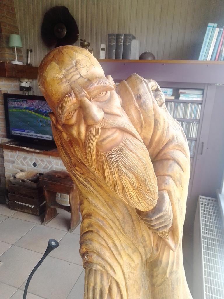 statue, Antiquités & Art, Statue, Bois, 1 mètre - 2 mètres, Brun