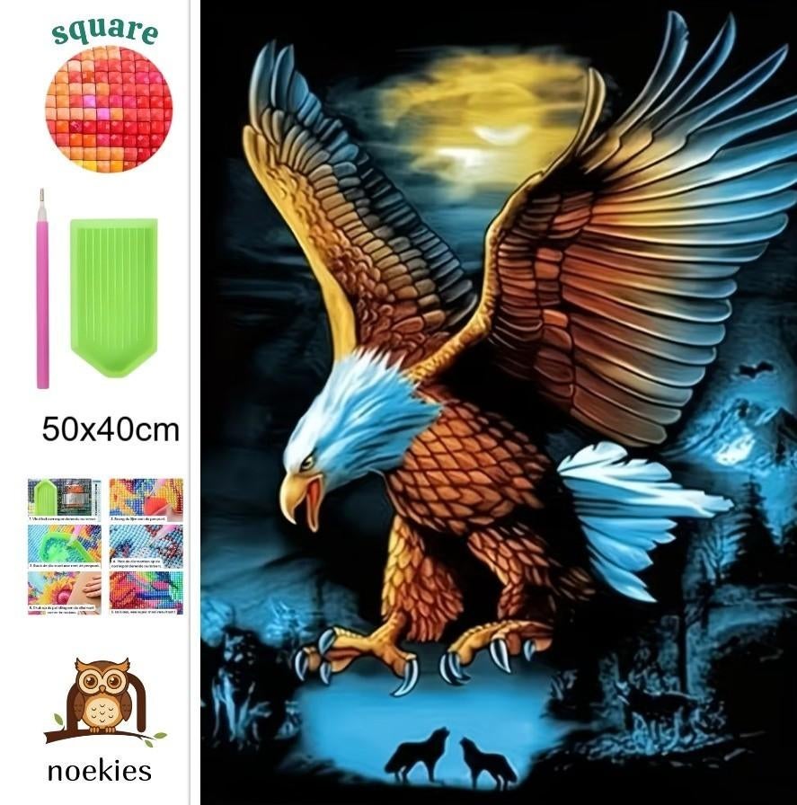 Peinture au diamant n 8 oiseau de proie 50x40cm (carré), Neuf, Brun, Autocollant, Autres marques
