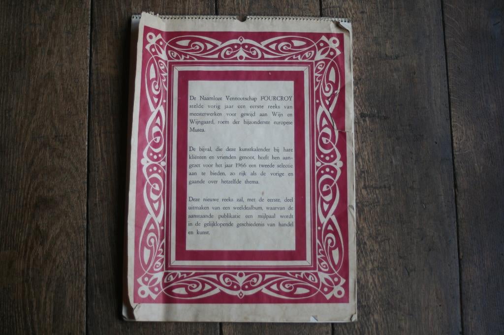 Ancien calendrier 1966 de la société viticole FOURCROY, Collections, Enlèvement, Utilisé, Ustensile