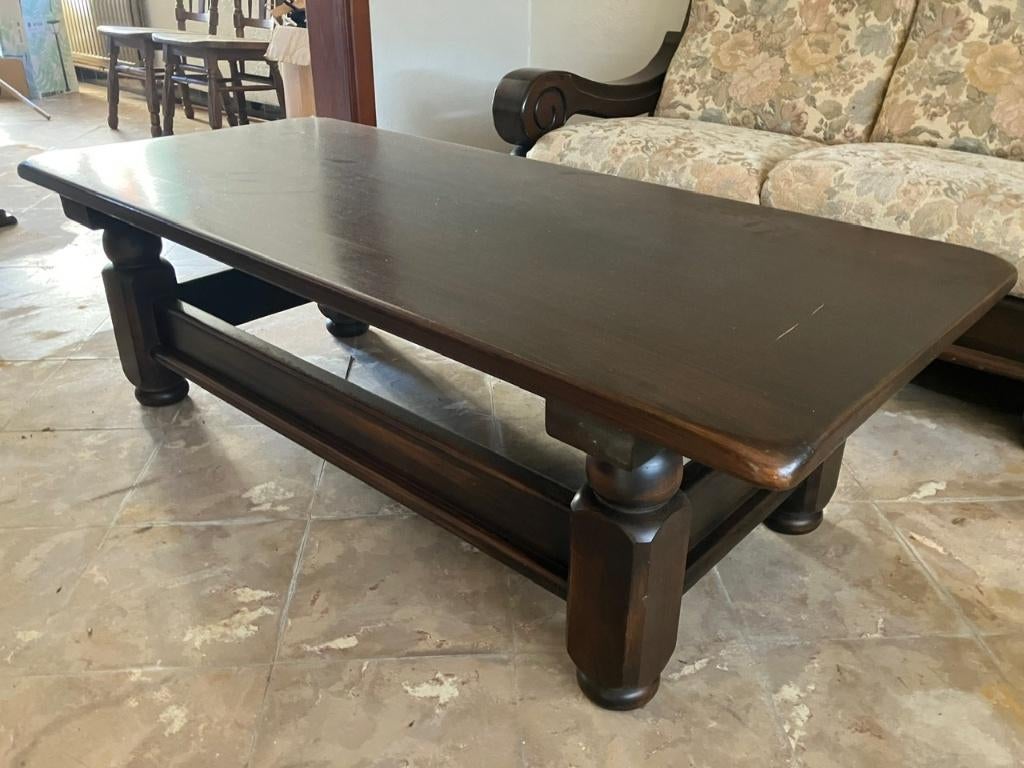 Retro salon zetel + salontafel in kersenhout, Huis en Inrichting, Ophalen, Gebruikt