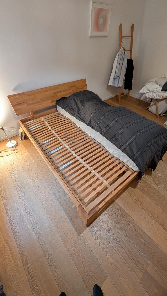 Lit bois massif 160x200 + 2 sommiers PRIX ADAPTÉ, Enlèvement, Utilisé, 200 cm, Bois