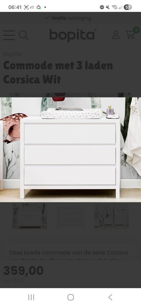 Bopita commode/kast Corsica wit inclusief ververstafel, Kinderen en Baby's, Ophalen, Commode