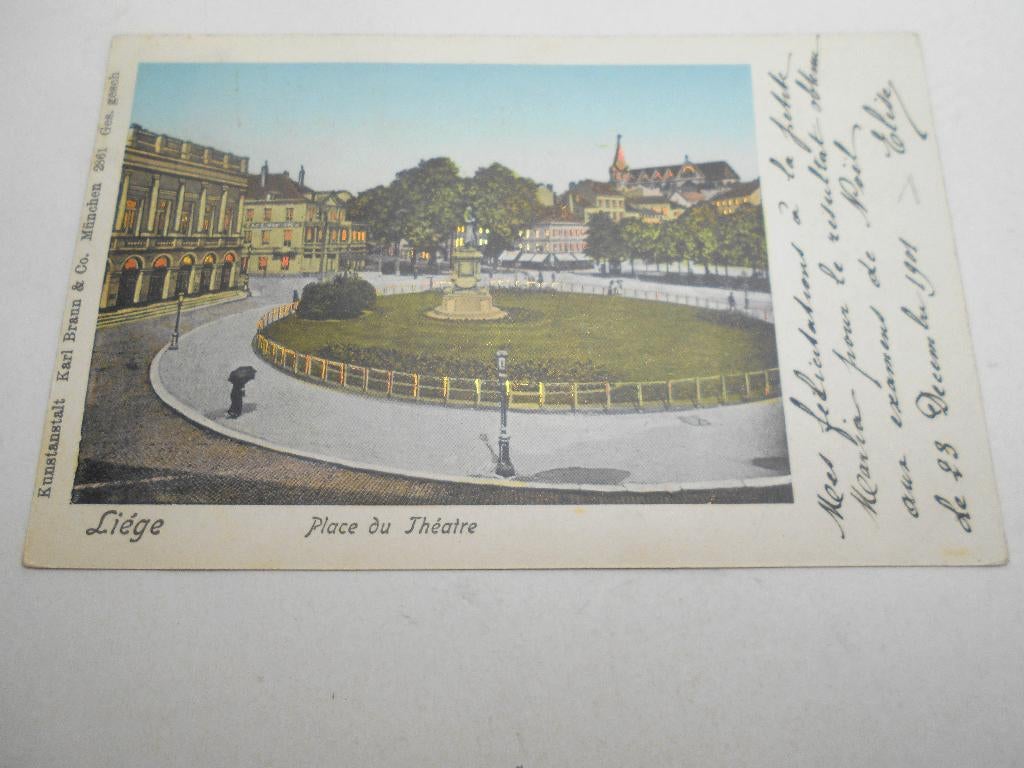 ancienne carte postale 1901 Liège Place dun theatre, Collections, Enlèvement ou Envoi, Avant 1920, Non affranchie, Liège