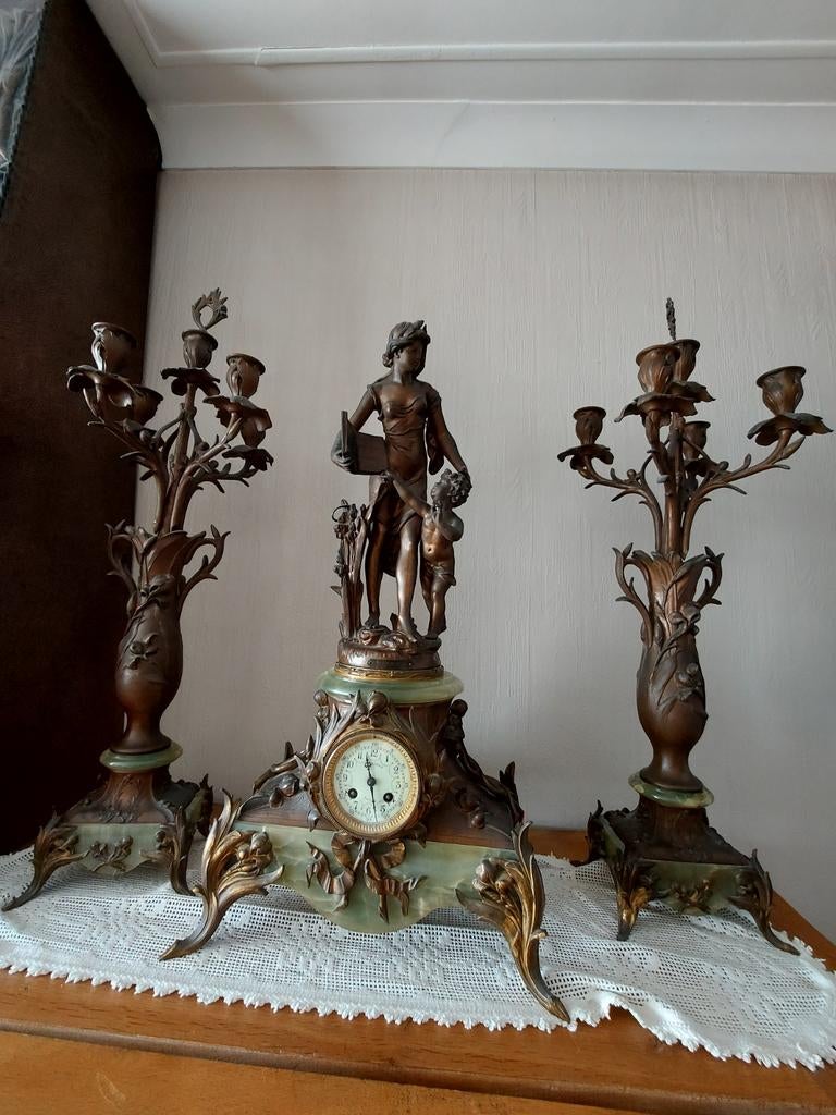 Driedelig klokstel zamak Emile Bruchon, Antiek en Kunst, Ophalen