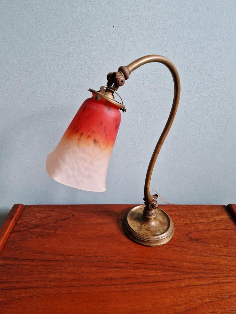 Schneider Art Deco bureaulamp in brons en tulp, 1920, Ophalen of Verzenden