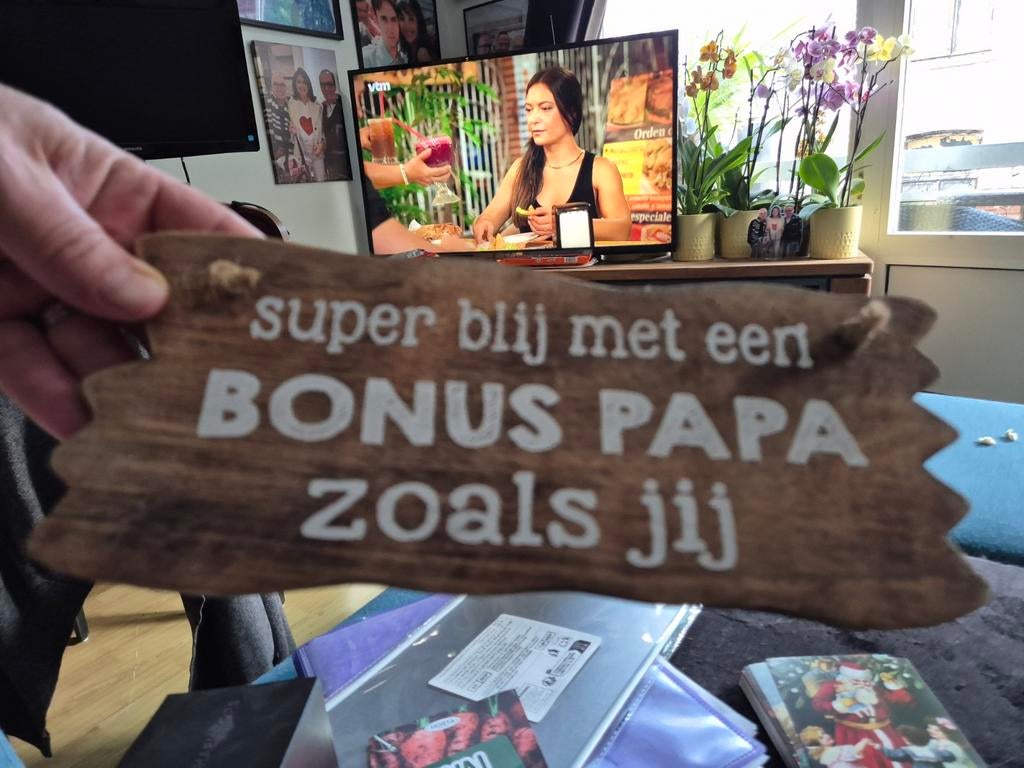 Houten bord spreuk super blij met een bonus papa zoals jij, Ophalen of Verzenden