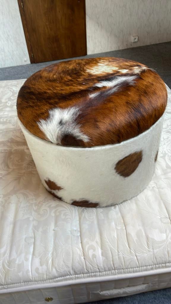 Pouf doublé de peau, Enlèvement, Utilisé, Rond