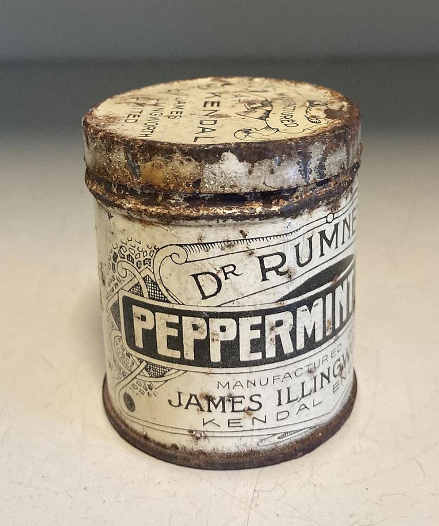 Vintage blik Dr. Rumney Peppermint Snuff, Collections, Boîte en métal, Utilisé, Autre, Autres marques, Enlèvement ou Envoi