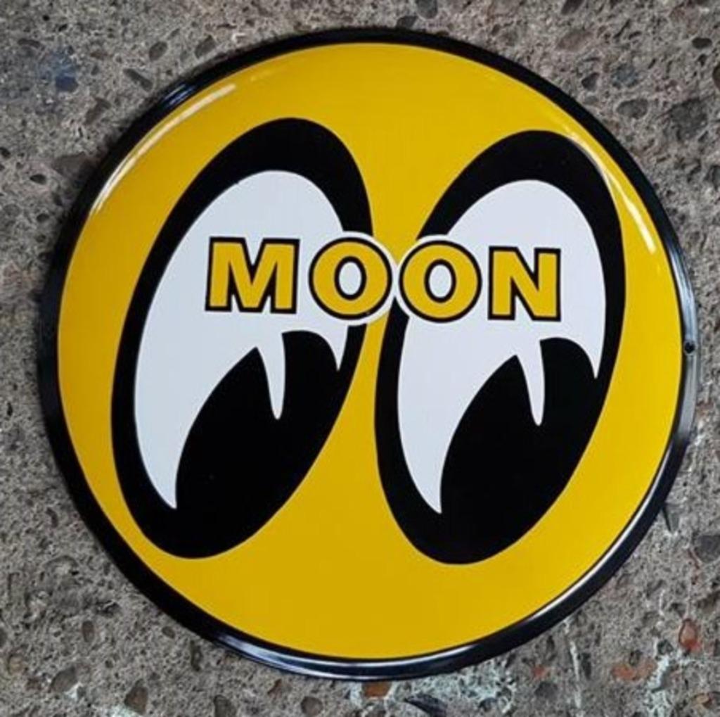 Moon eyes emaillen reclame decoratie bord USA garage borden, Ophalen of Verzenden, Zo goed als nieuw, Reclamebord