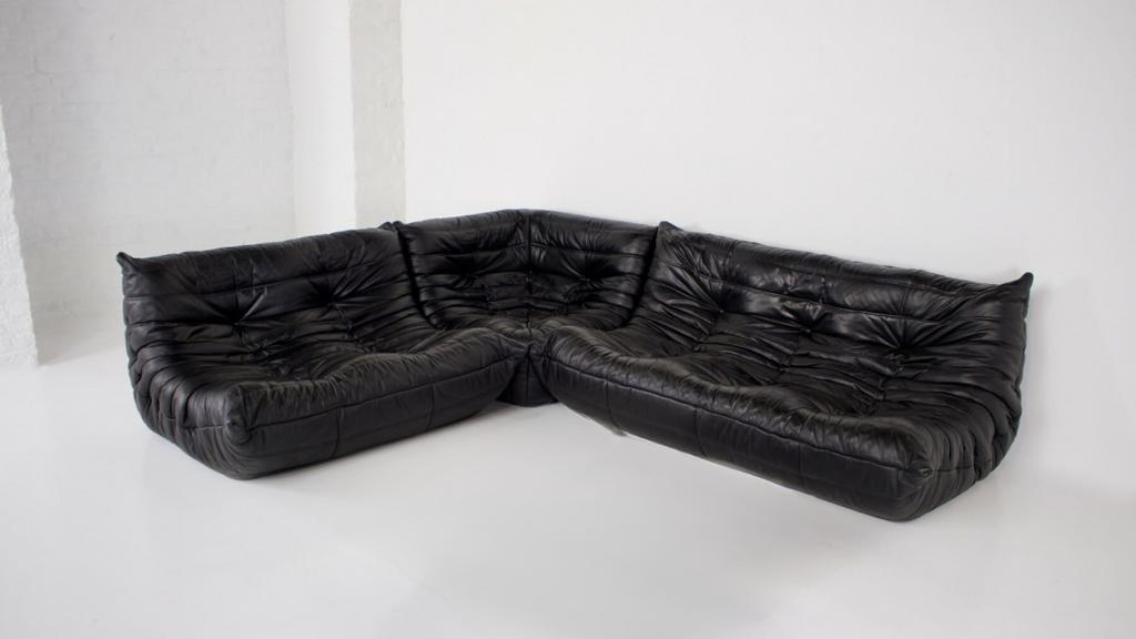 Togo Ligne Roset noir en cuir 3 pièces, Maison & Meubles, Canapés | Coins salons complets, Utilisé, Cuir, Enlèvement