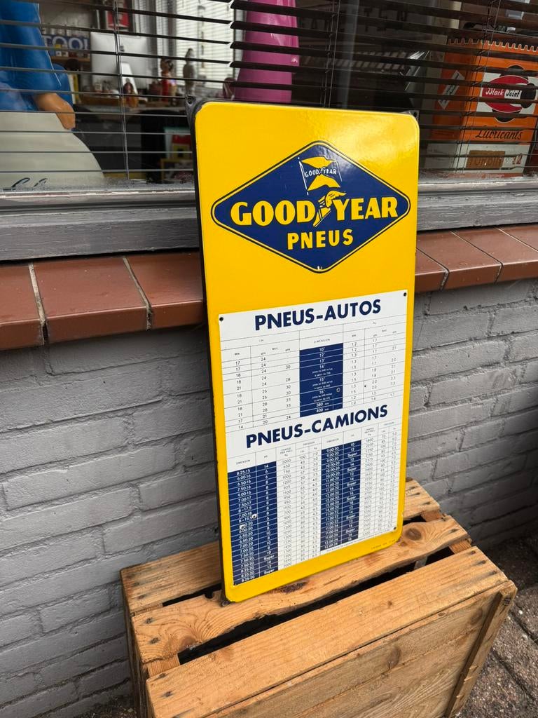 Panneau d'affichage émaillé pour pneus GOODYEAR, Enlèvement ou Envoi, Utilisé, Panneau publicitaire