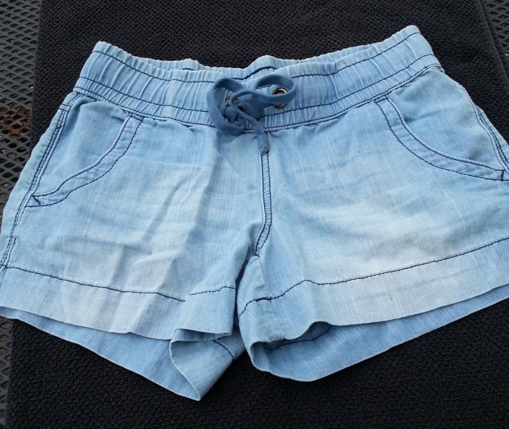 short licht blauw elastiek + koord (zonder rits)  36, Enlèvement ou Envoi, Taille 36 (S), Comme neuf, Bleu