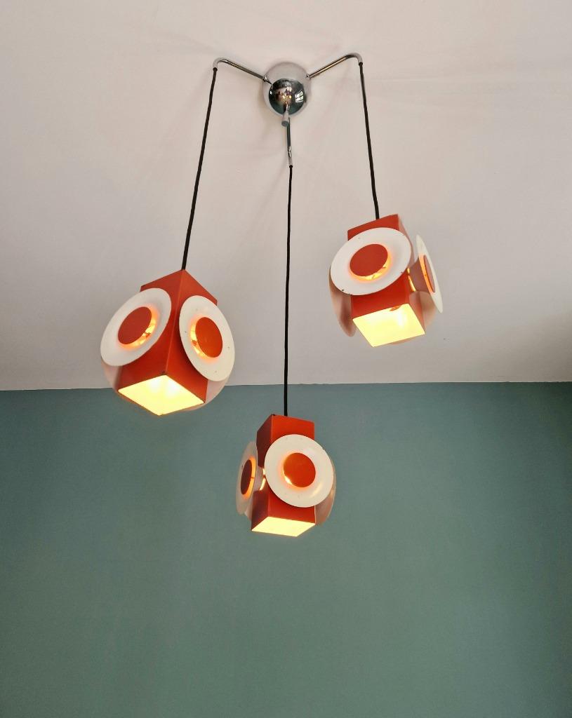 Lustre cascade Space Age, métal laqué orange, RAAK, 1970, Antiquités & Art, Enlèvement ou Envoi