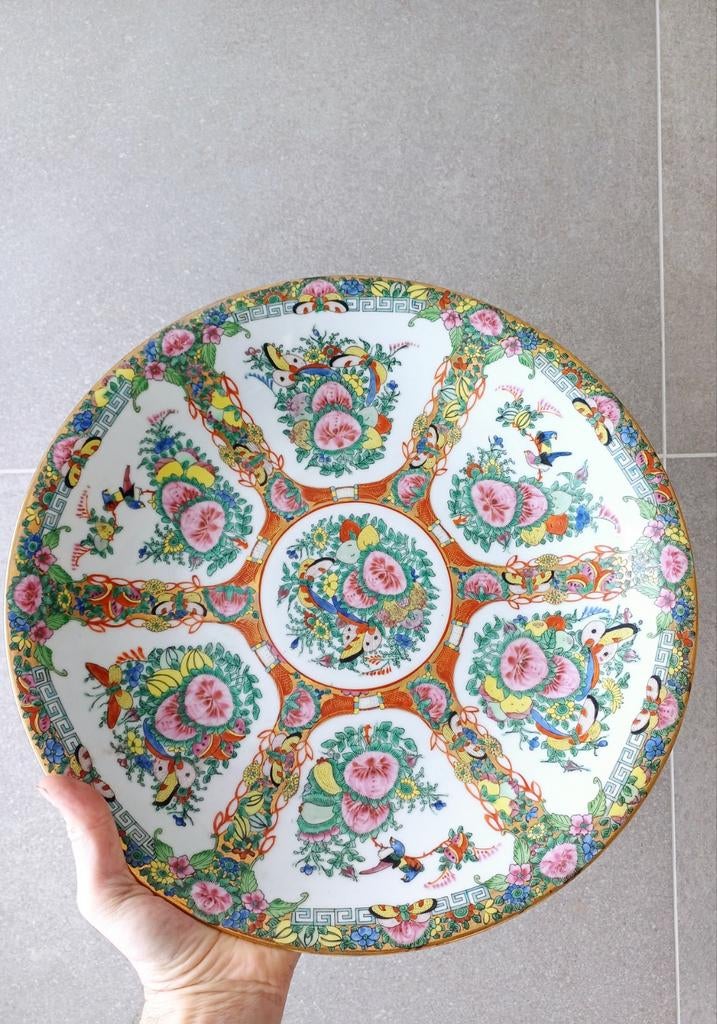 Très grand plat chinois de la famille des roses, Enlèvement ou Envoi