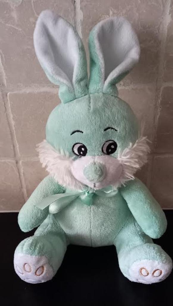 knuffel konijn groen, Kinderen en Baby's, Speelgoed | Knuffels en Pluche, Zo goed als nieuw, Konijn, Ophalen of Verzenden