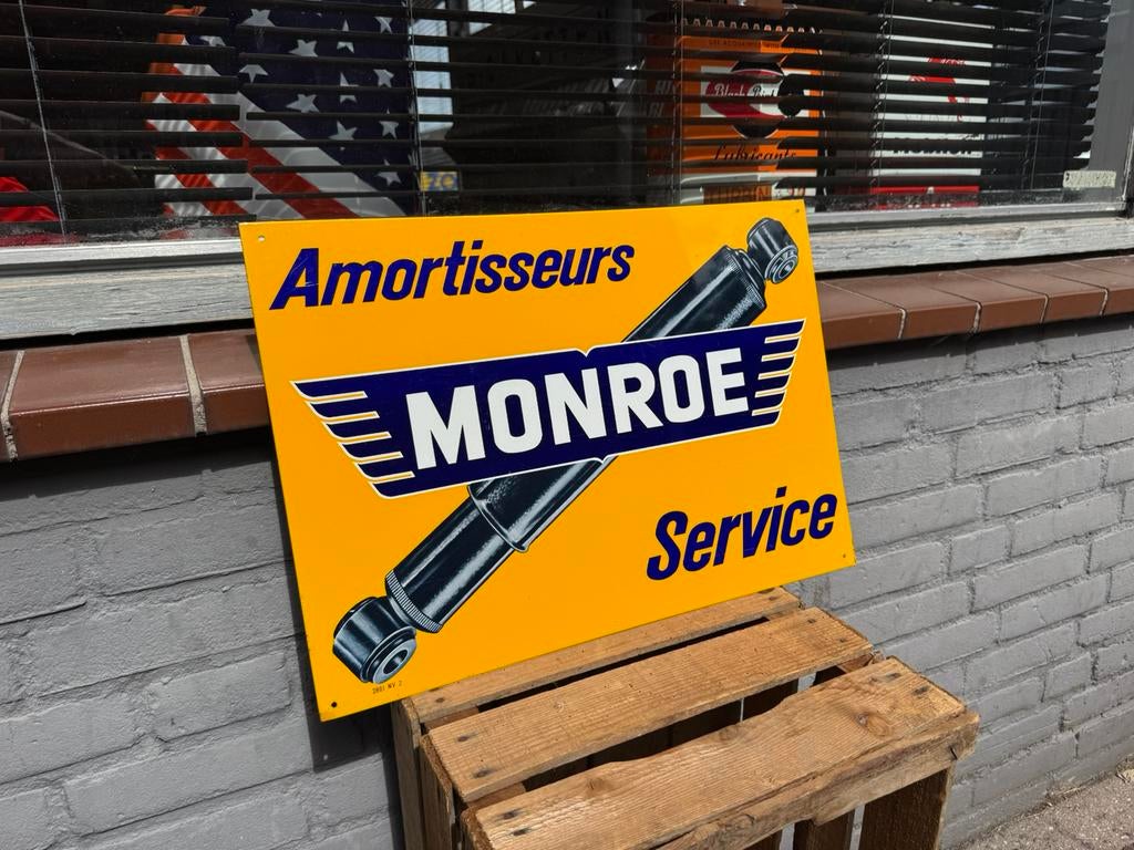 Monroe schokbrekers oud reclamebord, Verzamelen, Ophalen of Verzenden, Gebruikt, Reclamebord