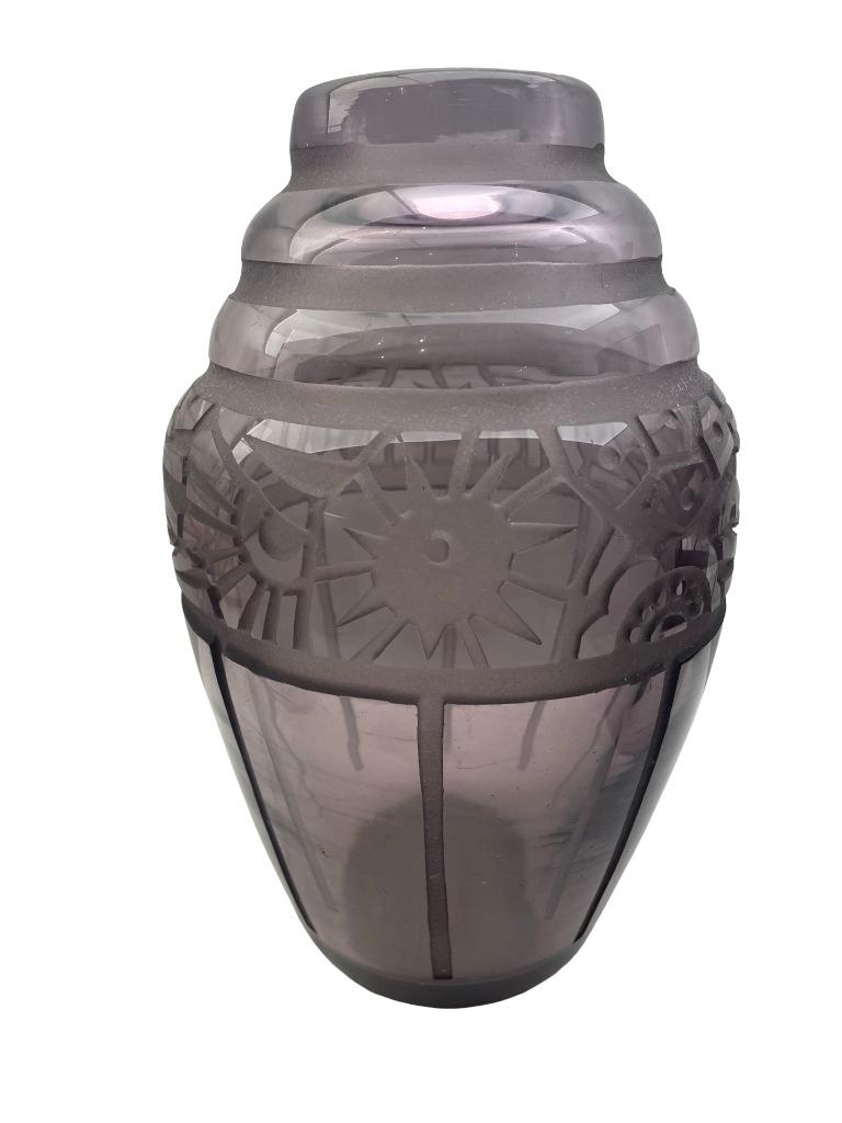 Vase Art Déco améthyste signé Muller Frères Lunéville 1930, Enlèvement ou Envoi