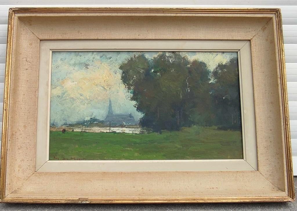 huile sur toile paysage signe maurice de meyer, Antiquités & Art, Enlèvement ou Envoi