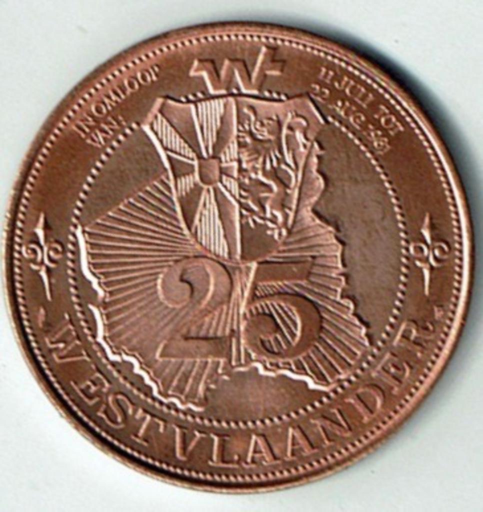 Gemeentepenning Kortrijk Brugge Ieper 25 Westvlaander 1981, Postzegels en Munten, Penningen en Medailles, Verzenden, Overige materialen