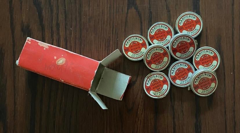 Boite Métal "Martignoni" Genova 100 Capsules Détonantes, Envoi, Douilles ou Pièces de fouille