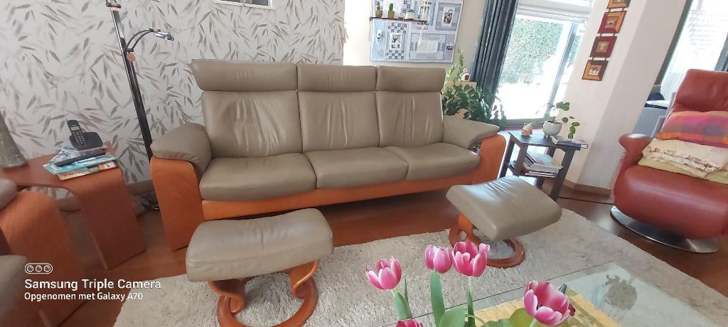 lederen salon Stressless, Huis en Inrichting, Ophalen, Gebruikt, Leer, Modern