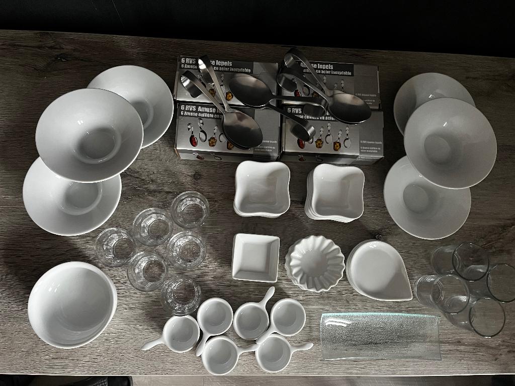 Amuse set, spaghetti borden, ijscoupes, stoomkom., Ophalen of Verzenden, Zo goed als nieuw, Bord(en)