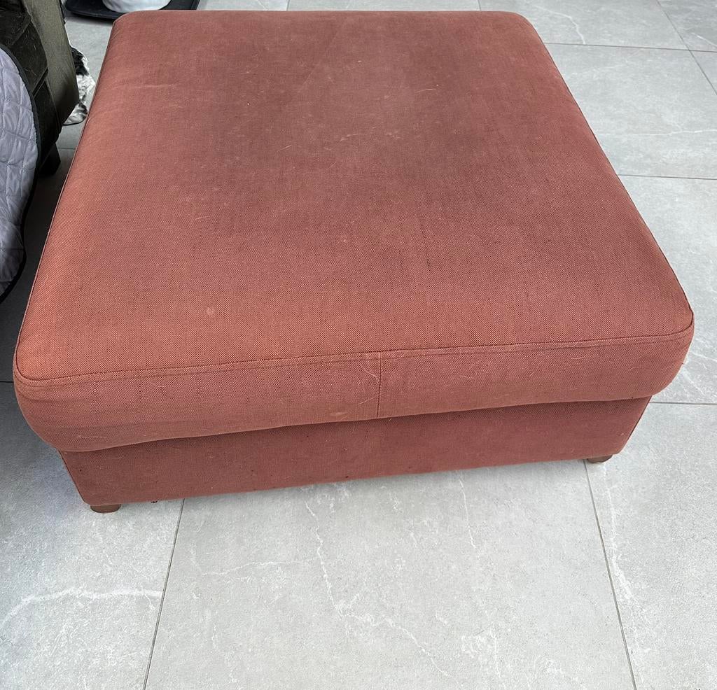 Grote vierkante poef in bruine stof, Ophalen, Stof