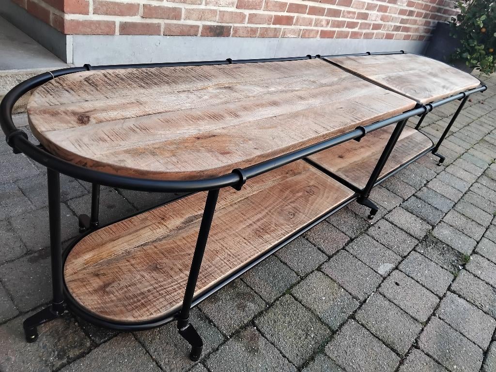 tv meubel mangohout en zwart staal nieuw!, Huis en Inrichting, Kasten |Televisiemeubels, Ophalen, Nieuw