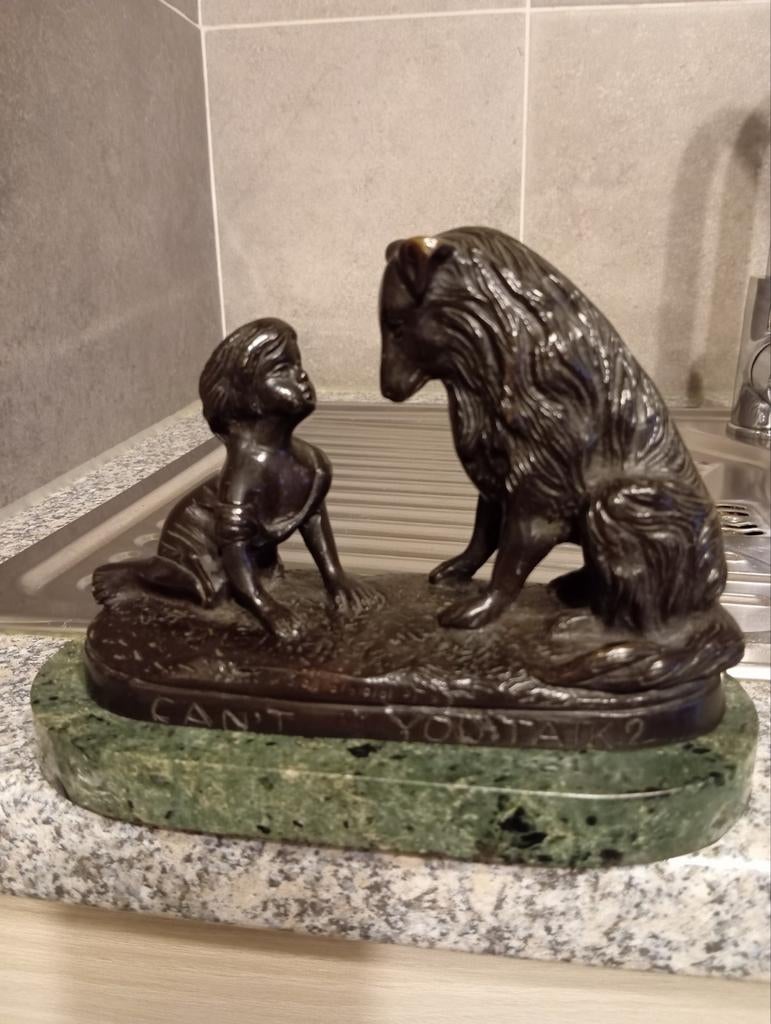 Bronzen beeld "Can't You Talk?" G.Ferrad, Ophalen of Verzenden, Brons