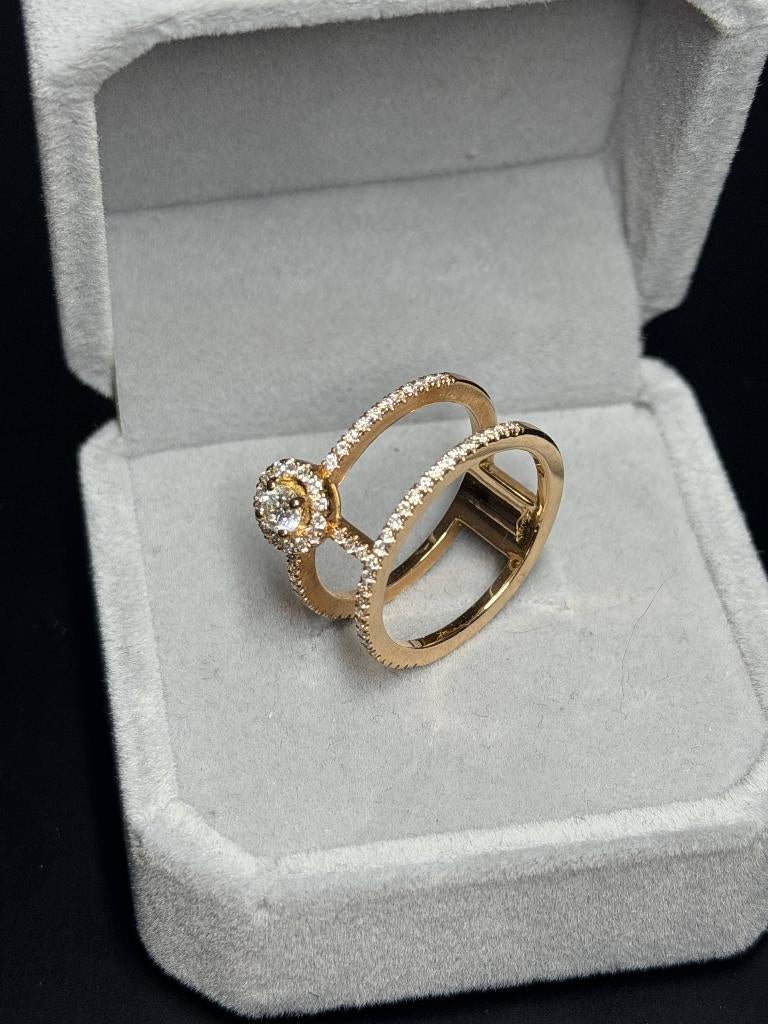 Bague 2 rangs Diamants Naturels OR 18K Certificat, Bijoux, Sacs & Beauté, Bagues, Neuf, Or, Or, Enlèvement