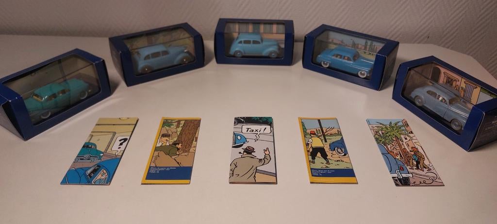 5 Blauwe TINTIN Atlas auto's 1/43, Ophalen, Kuifje, Zo goed als nieuw, Beeldje of Figuurtje