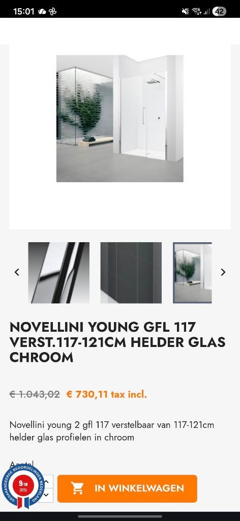 NOVELLINI YOUNG draaideur douche, Doe-het-zelf en Bouw, Ophalen, Nieuw, Glas, Douche