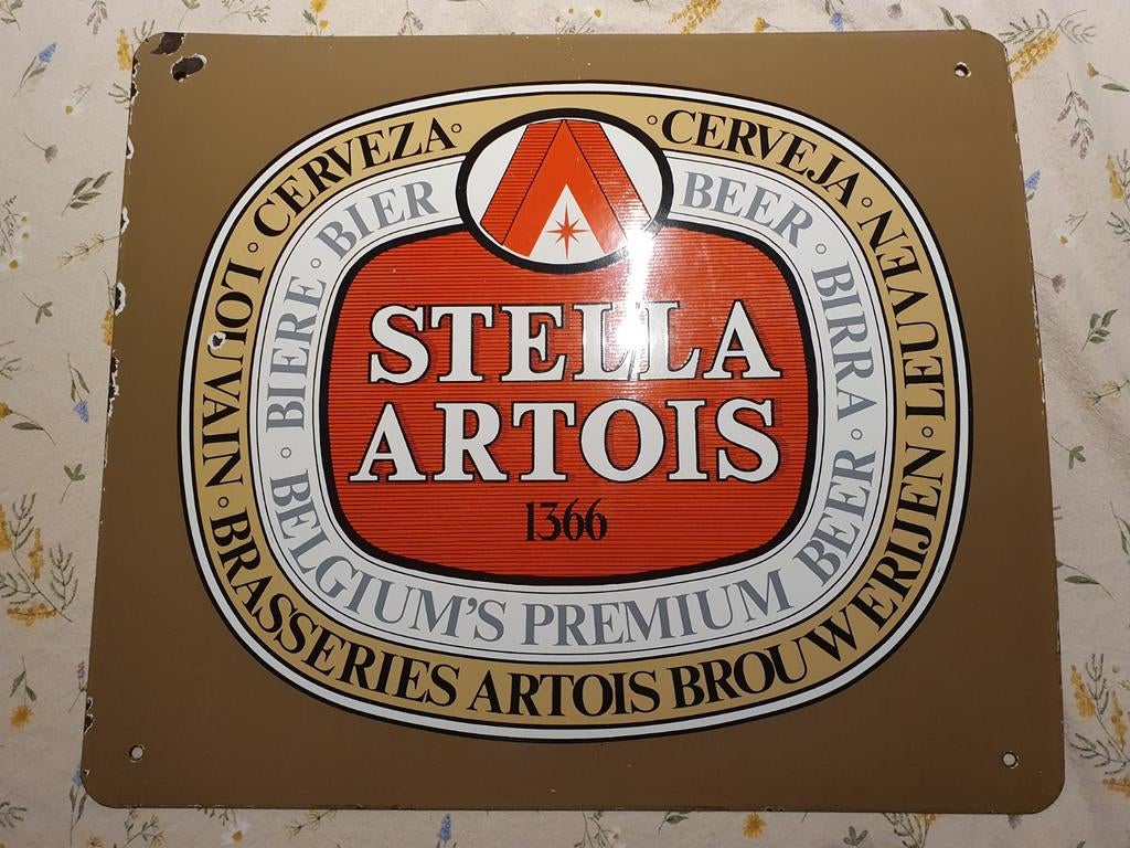 Emaille Reclamebord - Stella Artois -, Ophalen of Verzenden, Gebruikt, Reclamebord, Plaat of Schild, Stella Artois