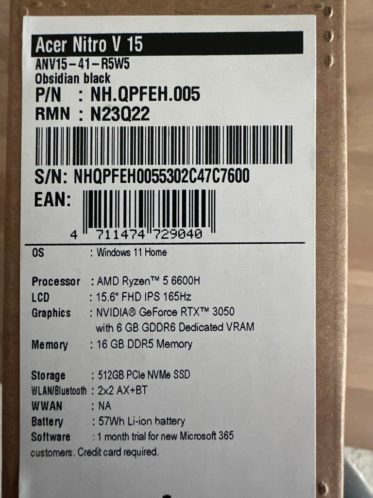 ACER NITRO gaminglaptop, Computers en Software, Ophalen, Nieuw, 15 inch