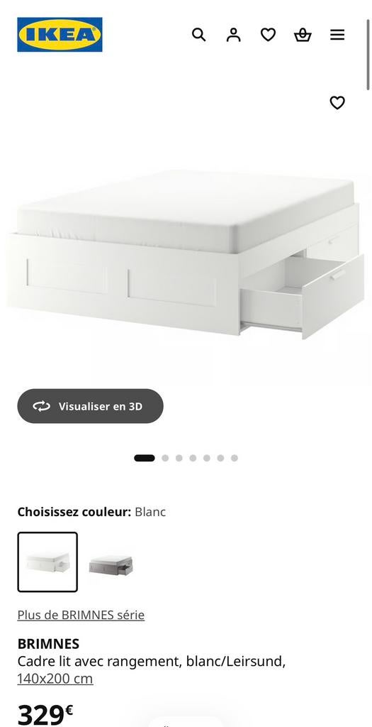 Lit 140x200cm BRIMNES ikea avec matelas VESTERÖY ikea, Enlèvement, Comme neuf