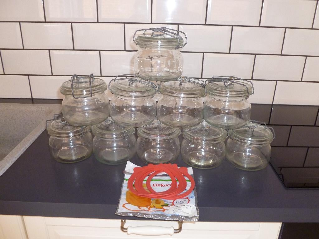 10 Bocaux WECK 1/2L avec pinces et joints neufs inclus, Huis en Inrichting, Ophalen, Kom(men), Effen, Glas