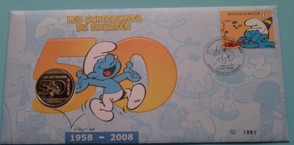 Année 2008 : 3811 du bloc 159 - Numisletter : Les schtroump, Postzegels en Munten, Ophalen