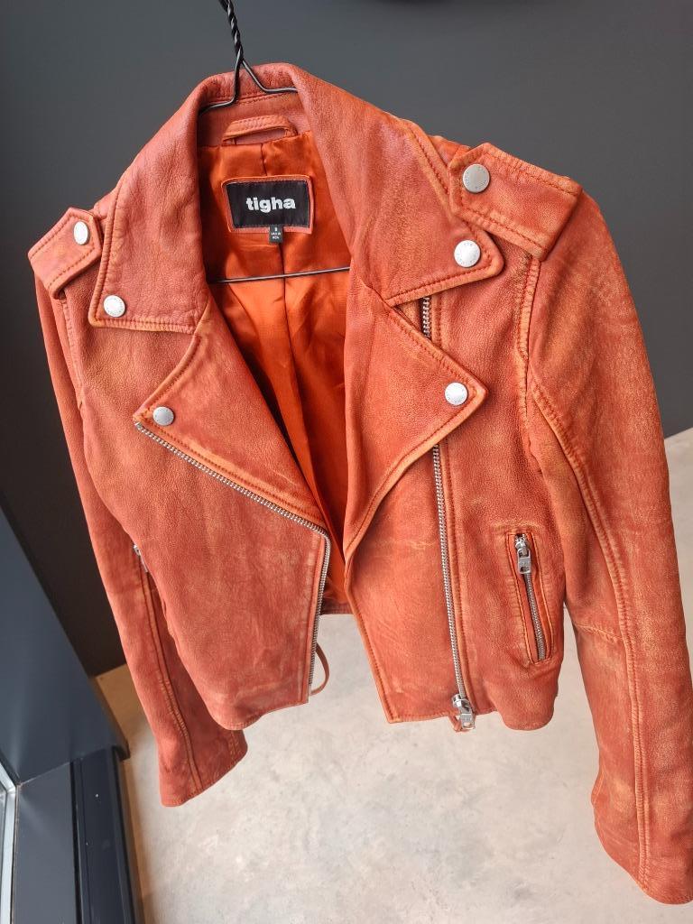 perfecto cuir daim TIGHA S rouge orangé, Enlèvement ou Envoi, Taille 36 (S), Tigha, Neuf