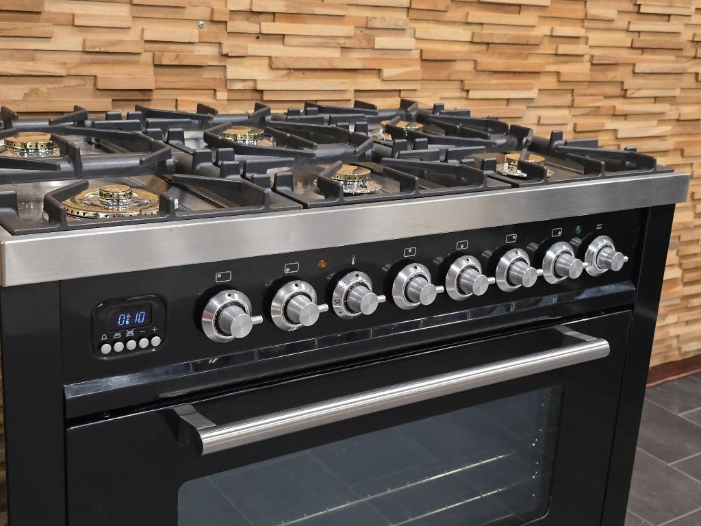 🔥Luxe Fornuis Boretti 90cm hoogglans zwart rvs 6 pits, Elektronische apparatuur, Fornuizen, 60 cm of meer, Ophalen of Verzenden